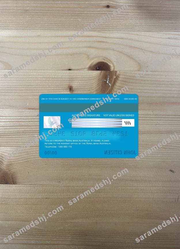 Australia Rural bank visa card photolook back